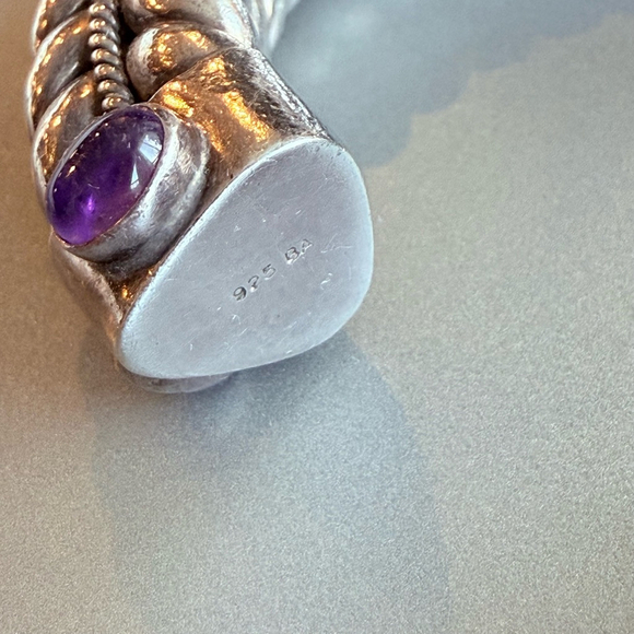 Suarti Bali BA Sterling Silver 925 Amethyst Cabochon HEAVY Cuff Bracelet - Picture 5 of 10